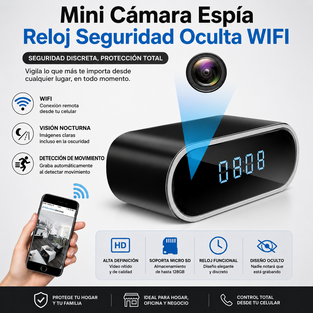📷 Mini Cámara Espía Reloj WiFi HD | Visión Nocturna + Detección de Movimiento